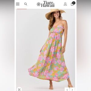 Tiare Hawaii Strapless Dress in Pink and Yellow Floral